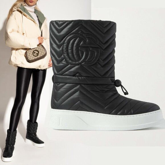 GUCCI BOOTS GG LOGO QUILTED BLACK NYLON RUBBER SOLE sz IT 38 US 8 - Picture 1 of 16
